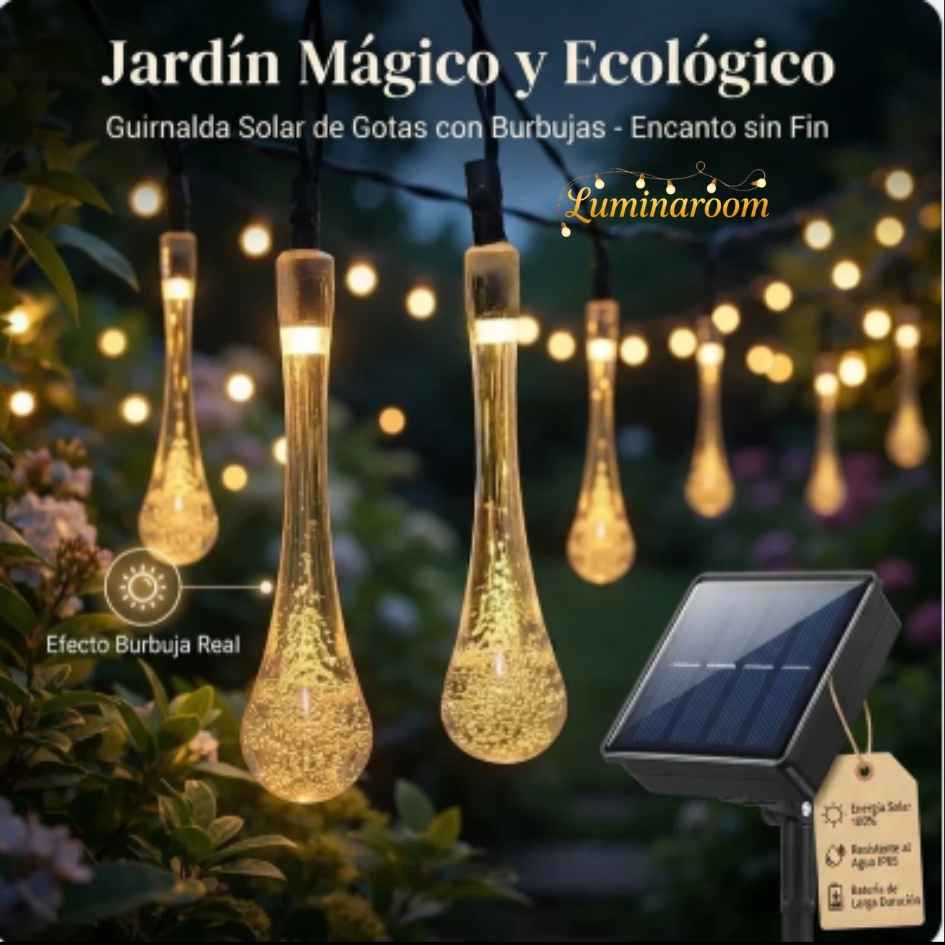 LuminaRoom™ - Guirnalda solar gotas 5m 20led - OFERTA 2X1
