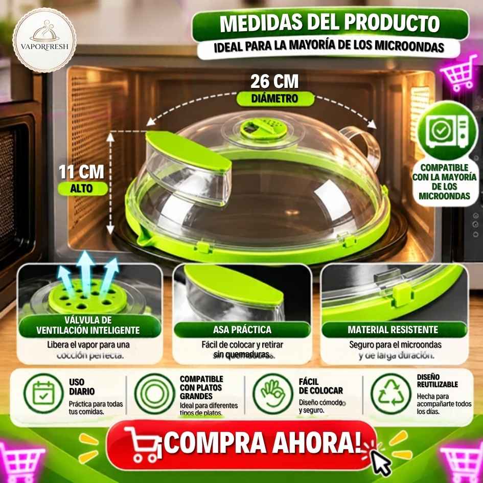 VaporFresh™ - Tapa para calentar en microondas Sin Secar la Comida - Oferta 25% OFF