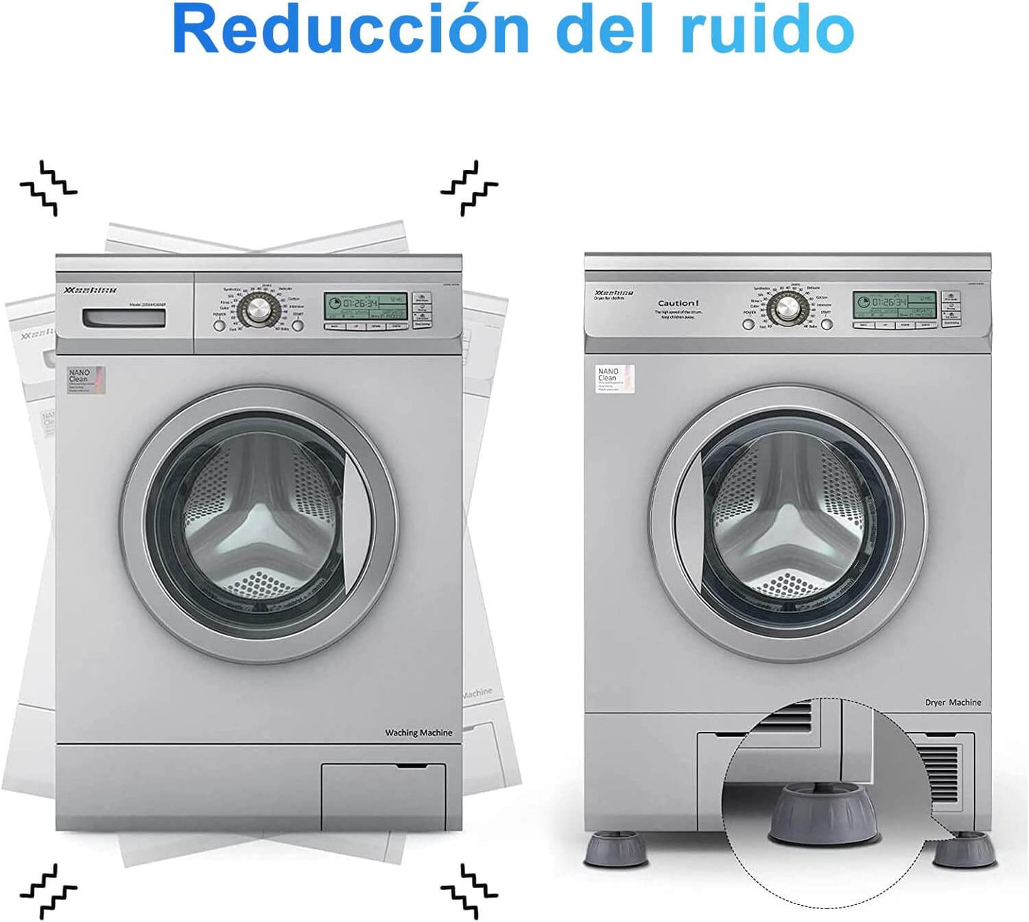 4 Soportes Anti-Vibración para Lavadora y/o Secadora - Firmeza y Silencio - Reduce Ruidos y Vibraciones desde el Primer Uso