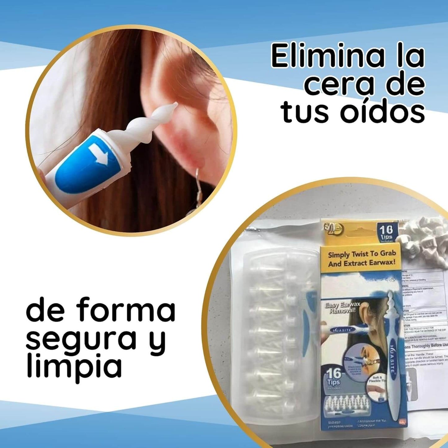 Kit de 16 Piezas para Limpieza de Oídos Familiar – Limpieza Sin Riesgos – Limpia Profundo Sin Peligros Ni Complicaciones, ideal para Todos en Casa