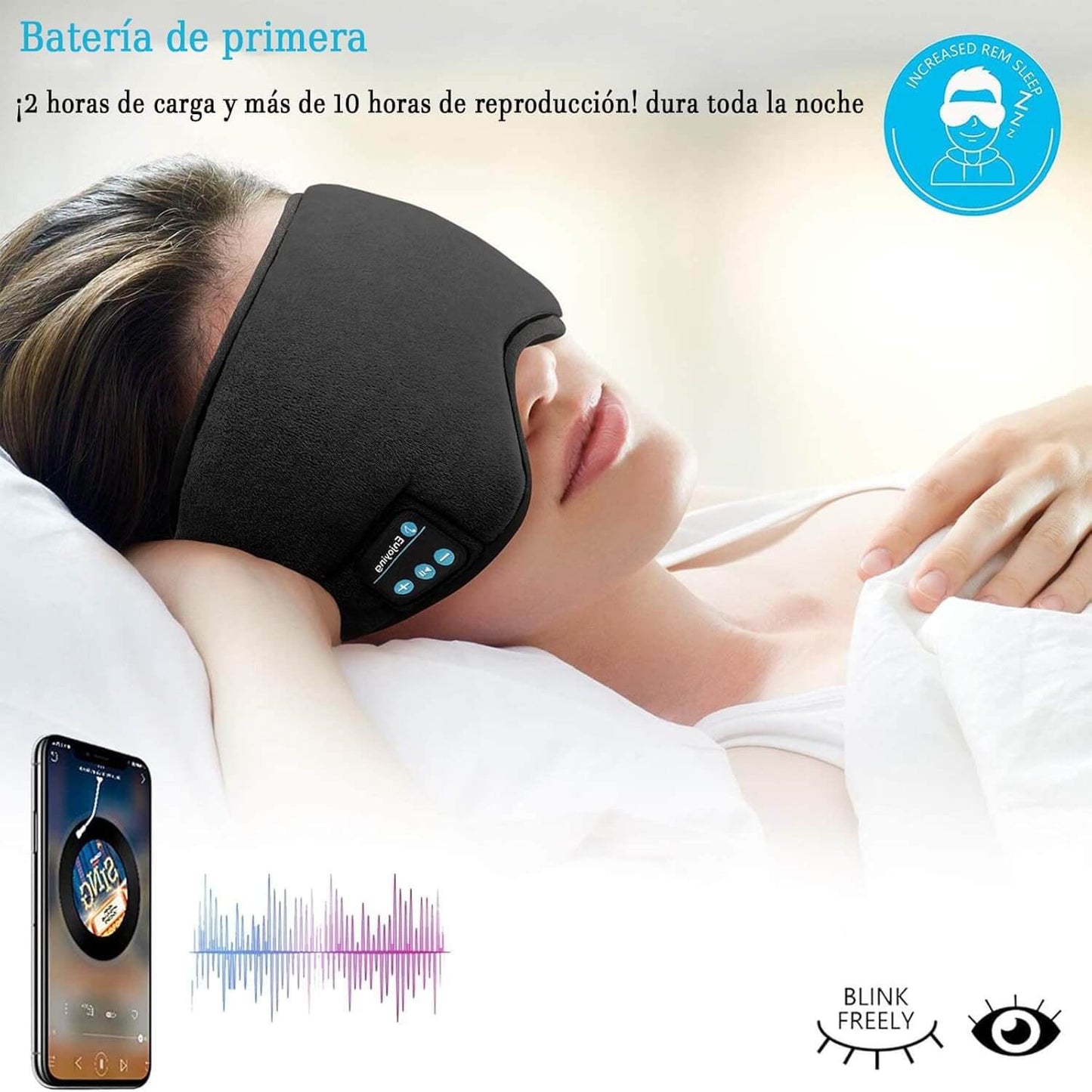 Antifaz con Audífonos Bluetooth - Relaja y Protege tus Noches – Duerme Tranquilo Sin Interrupciones Desde Hoy - Compatible con cualquier dispositivo