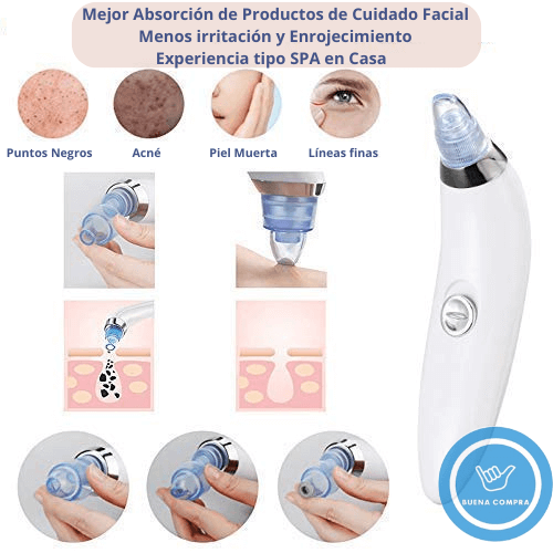 Derma Suction: EXTRACTOR PUNTOS NEGROS / Elimina los puntos negros desde el primer uso, sin dolor, sin irritaciones / Incluye 4 cabezales de Regalo