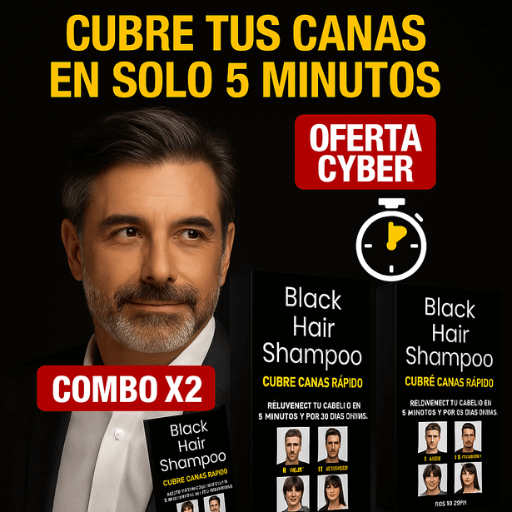 Black Hair Shampoo COMBO X2 ¡OFERTA CYBER! - Cubre Canas Rápido - Rejuvenece tu Cabello en 5 Minutos y por 30 Días Sin Gastar de Más