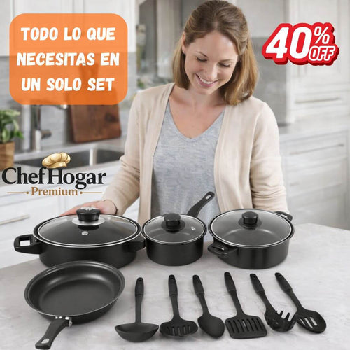 ChefHogar Premium - Equipa tu cocina con un set completo y resistente para tu hogar
