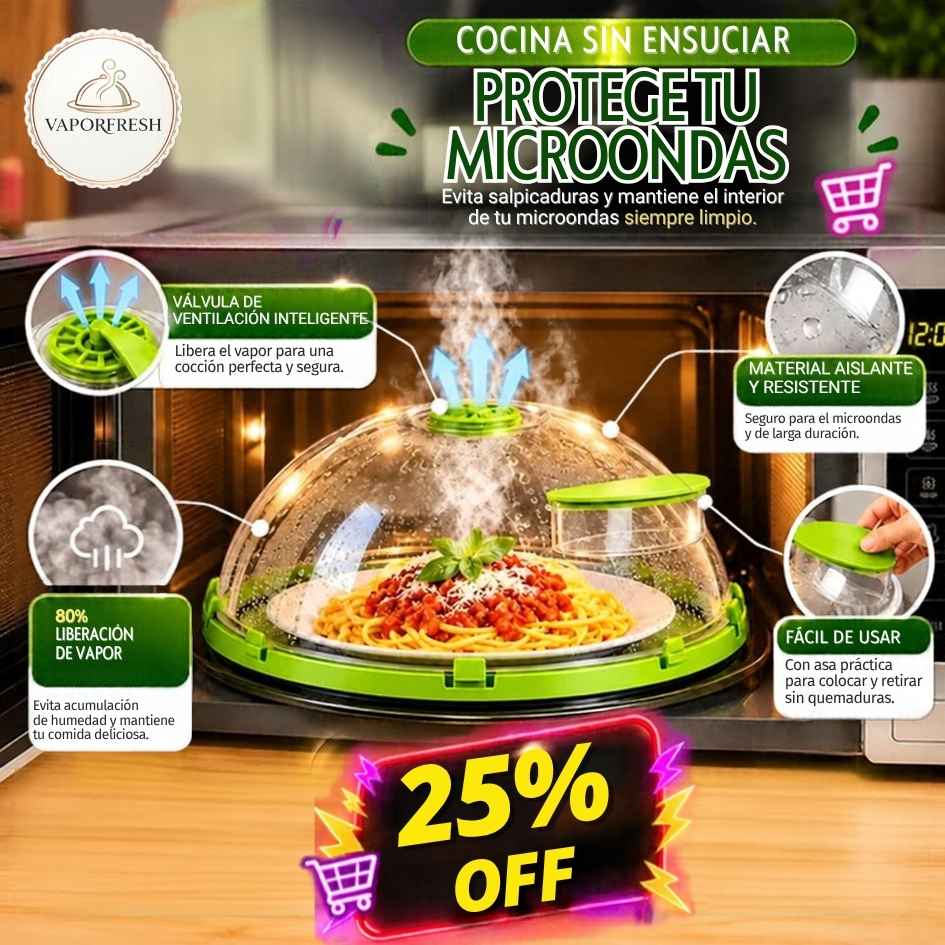 VaporFresh™ - Tapa para calentar en microondas Sin Secar la Comida - Oferta 25% OFF