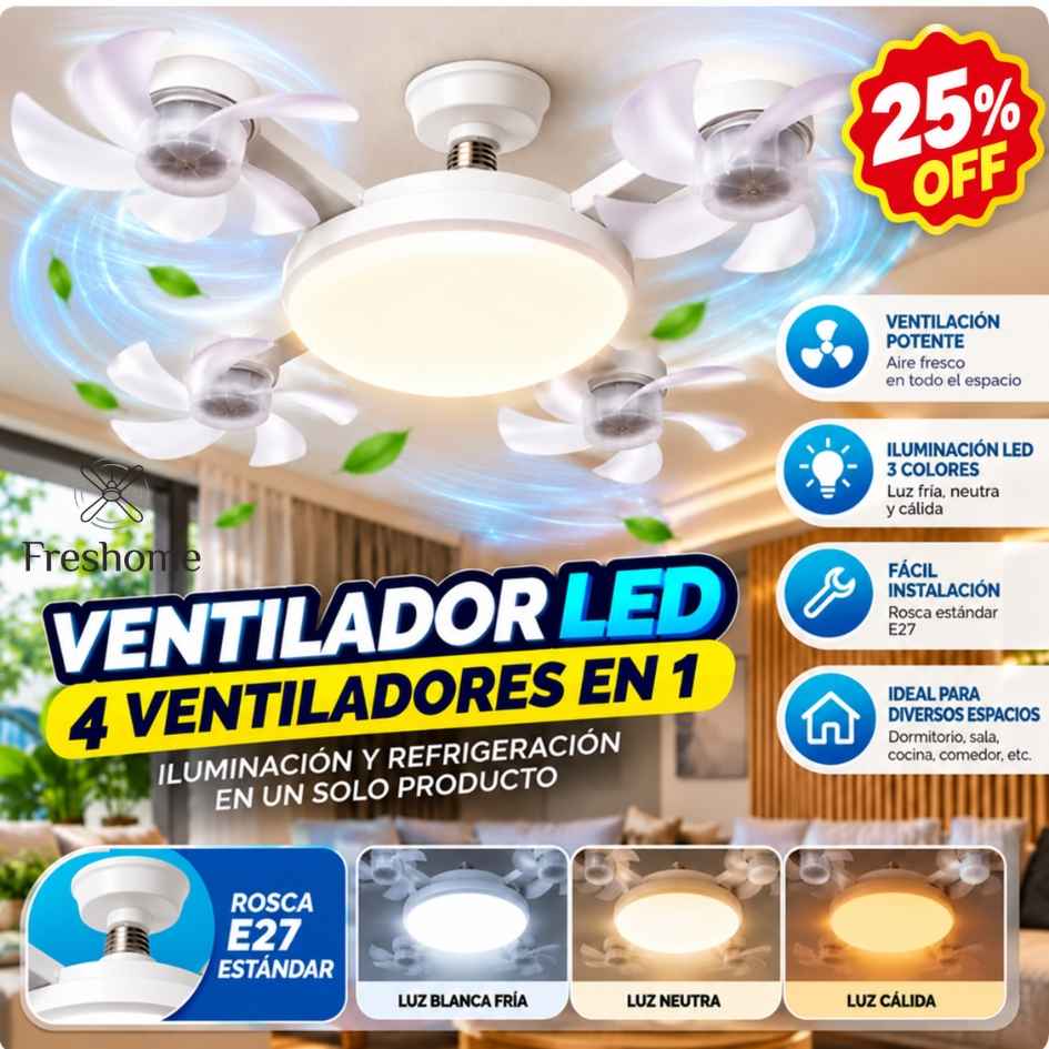 FreshHome - VENTILADOR CON 4 ASPAS INTELIGENTE - OFERTA 25%OFF