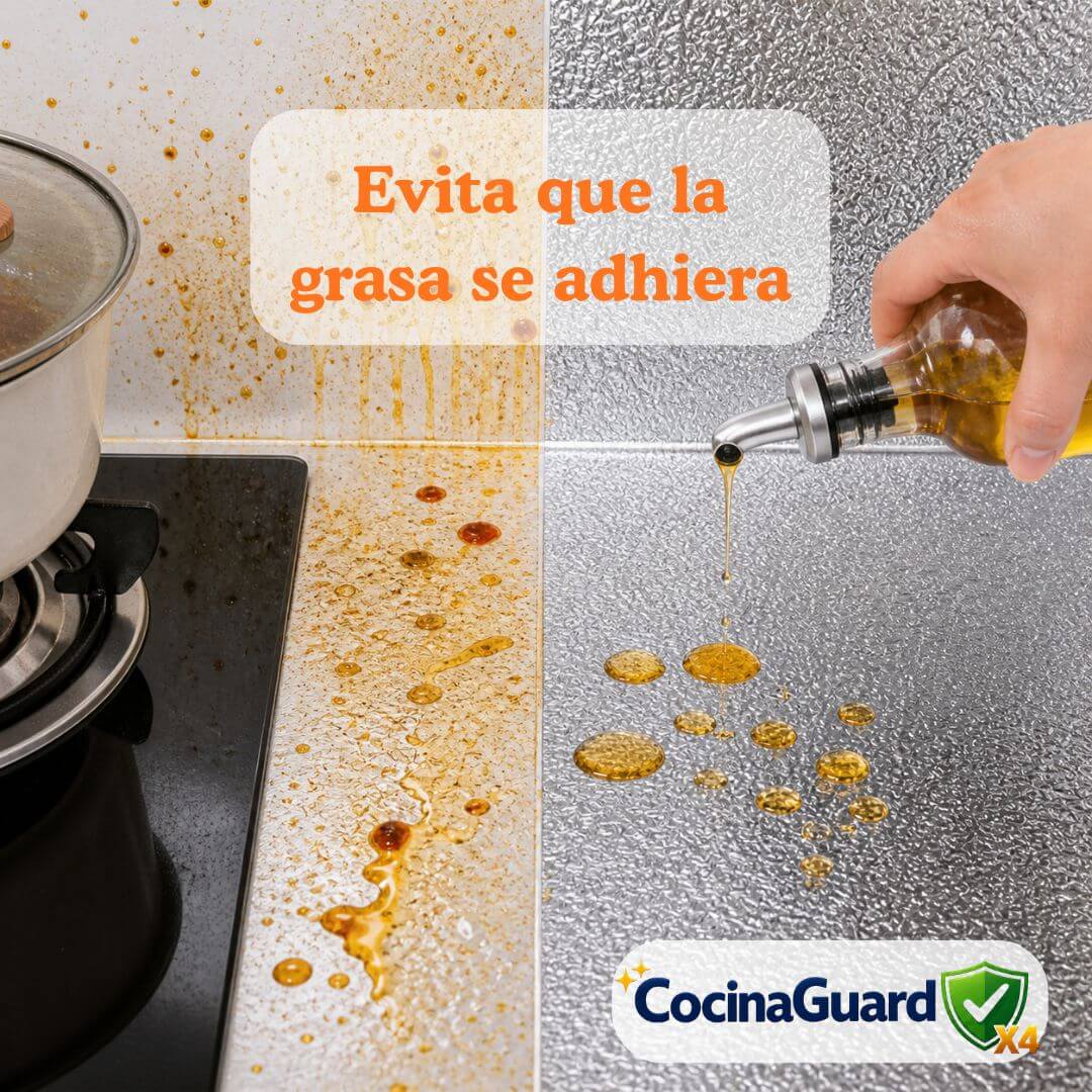 CocinaGuard X4 – Aluminio resistente adhesivo 40x3mts - Evita la grasa y limpia menos cada día