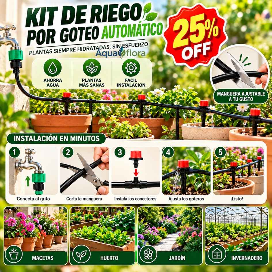 AquaFlora Pro™ -  Kit de Riego por Goteo de 20Metros- Oferta 25%Off