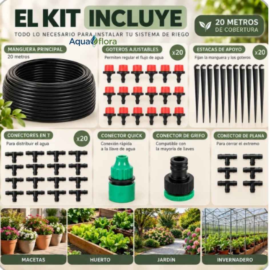 AquaFlora Pro™ -  Kit de Riego por Goteo de 20Metros- Oferta 25%Off