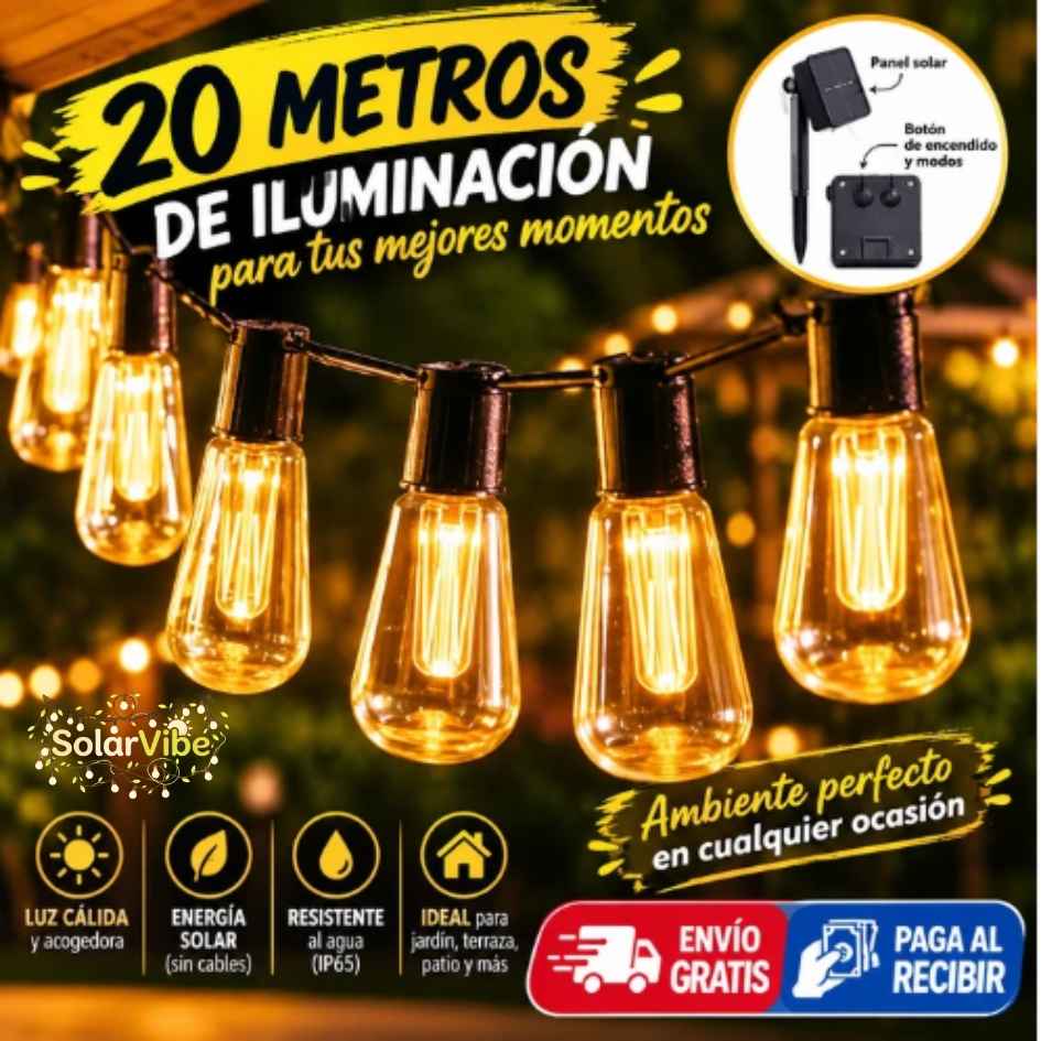 SolarVibe™ - Guirnalda Solar 20M 20 Ampolletas dg - OFERTA 25%OFF