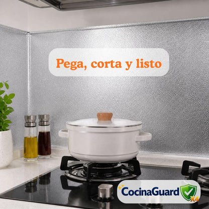 CocinaGuard X4 – Aluminio resistente adhesivo 40x3mts - Evita la grasa y limpia menos cada día