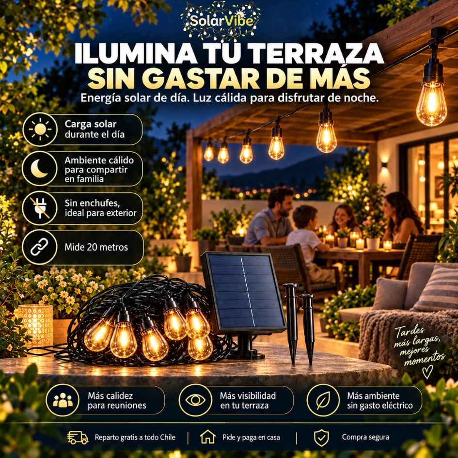 SolarVibe™ - Guirnalda Solar 20M 20 Ampolletas dg - OFERTA 25%OFF