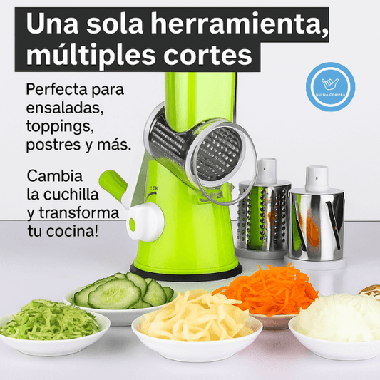 ChefSafe - Picadora Manual de Triple hoja - Pica Rápido sin Tocar Cuchillas