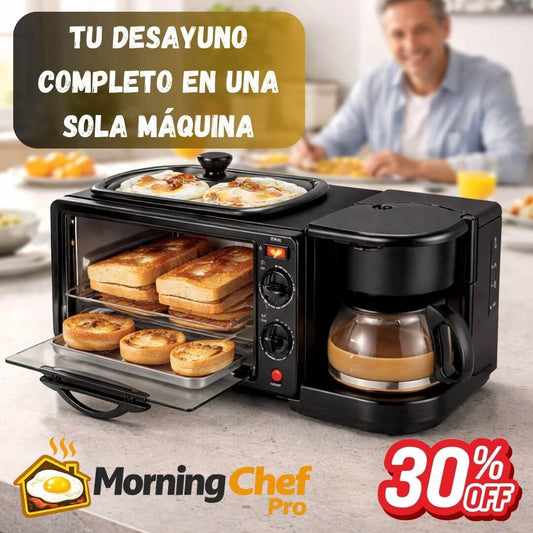 MorningChef Pro - Horno Eléctrico Cafetera Freidora 3 En 1 - Prepara café, pan y huevos en una sola máquina