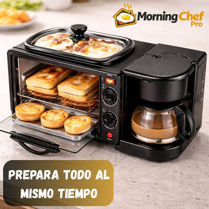 MorningChef Pro - Horno Eléctrico Cafetera Freidora 3 En 1 - Prepara café, pan y huevos en una sola máquina