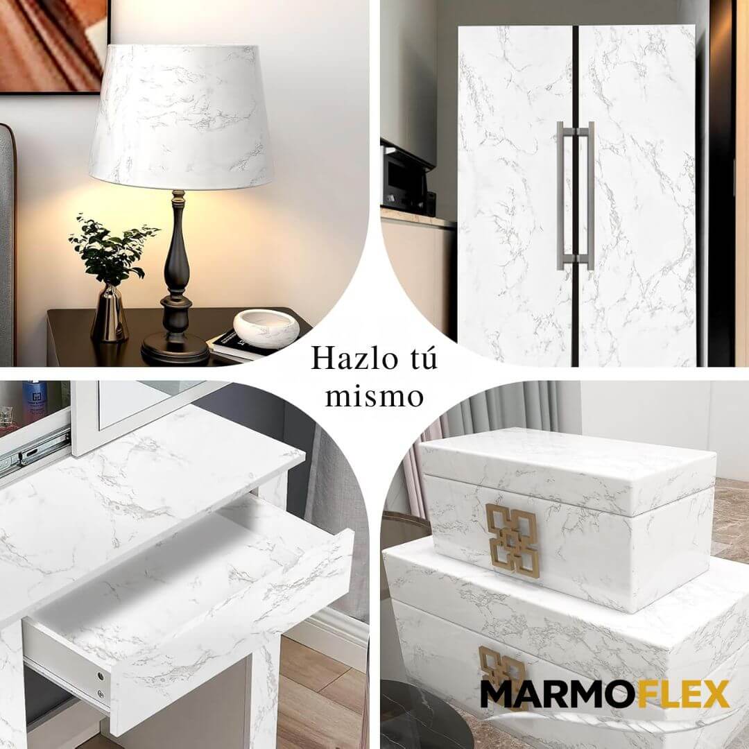 MarmoFlex – Vinil Adhesivo Marmoleado Blanco 60 cm x 10 mts – Renueva tus muebles o cocina con efecto mármol sin remodelaciones