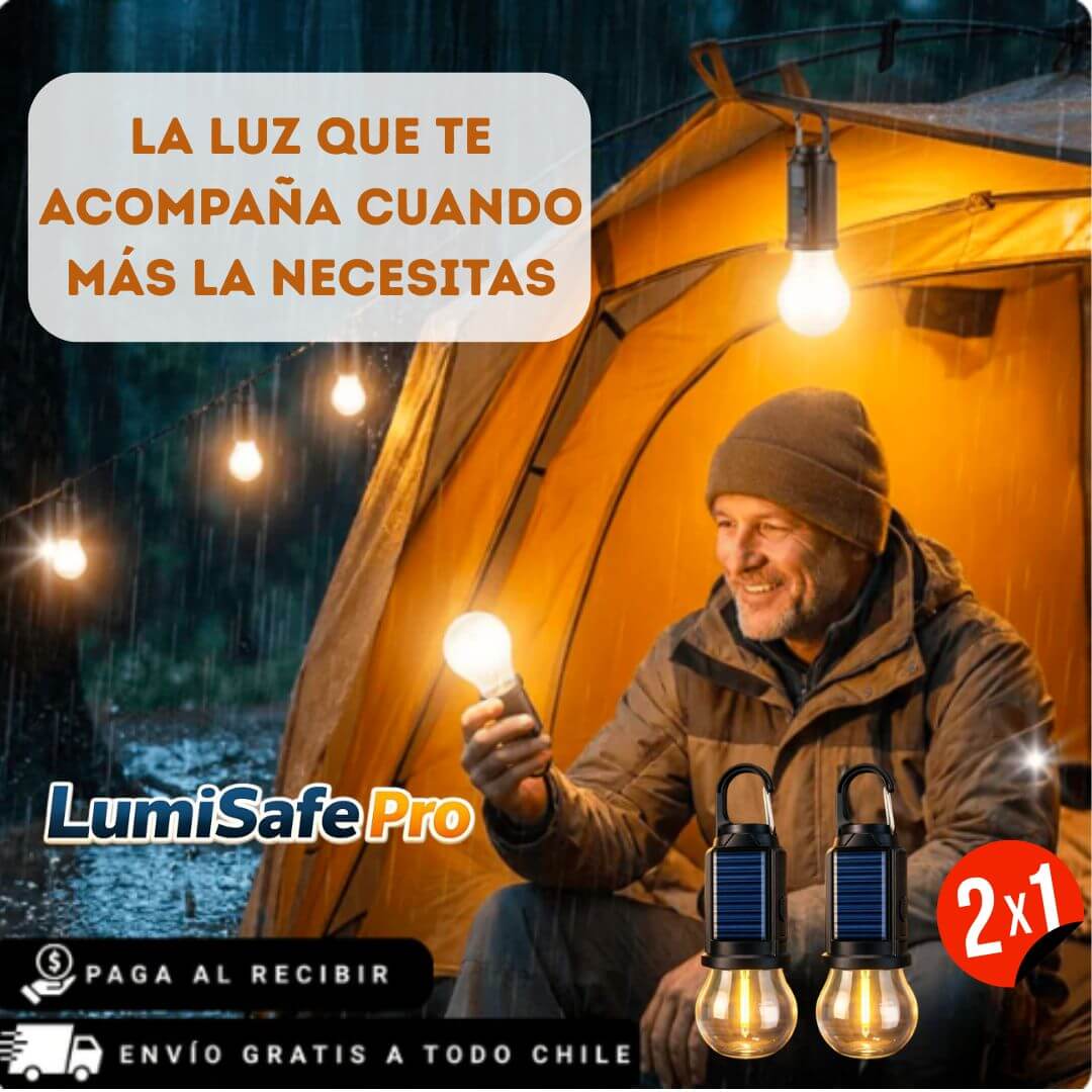 LumiSafe Pro Pack X2 – Ampolleta LED Portátil USB Tipo-C/Solar Impermeable – Luz portátil para camping y respaldo confiable en cortes de luz