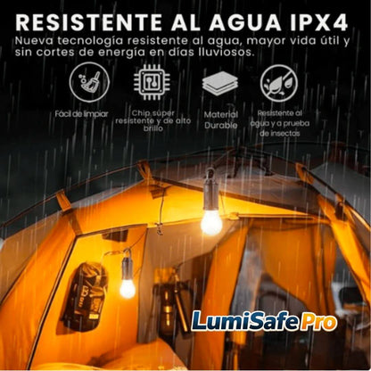 LumiSafe Pro Pack X2 – Ampolleta LED Portátil USB Tipo-C/Solar Impermeable – Luz portátil para camping y respaldo confiable en cortes de luz