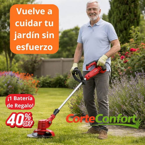 CorteConfort 48V con ¡Una batería extra GRATIS! – Mantén tu jardín limpio sin cansancio ni esfuerzo físico