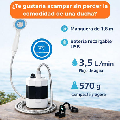 CampFresh – Vive tus viajes con la comodidad de una ducha portátil Recargable USB