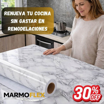 MarmoFlex – Vinil Adhesivo Marmoleado Blanco 60 cm x 10 mts – Renueva tus muebles o cocina con efecto mármol sin remodelaciones