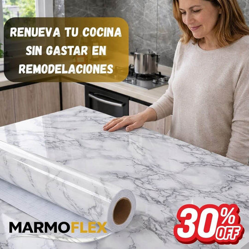 MarmoFlex – Vinil Adhesivo Marmoleado Blanco 60 cm x 10 mts – Renueva tus muebles o cocina con efecto mármol sin remodelaciones