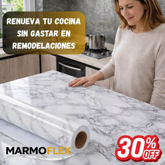 MarmoFlex – Vinil Adhesivo Marmoleado Blanco 60 cm x 10 mts – Renueva tus muebles o cocina con efecto mármol sin remodelaciones