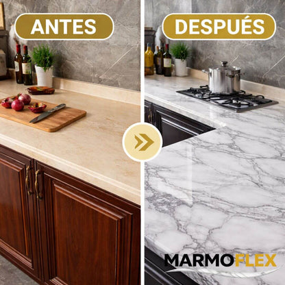 MarmoFlex – Vinil Adhesivo Marmoleado Blanco 60 cm x 10 mts – Renueva tus muebles o cocina con efecto mármol sin remodelaciones